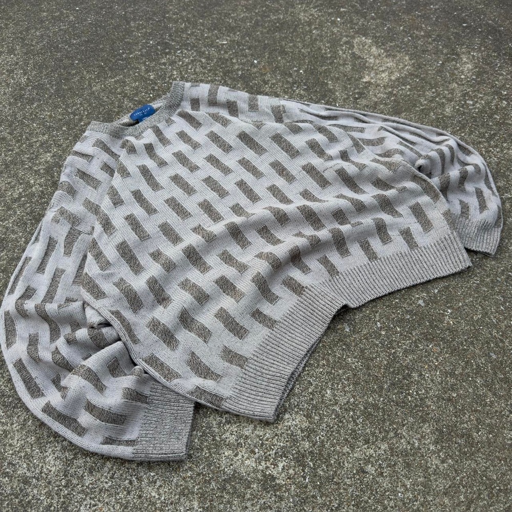 Vintage 90s Towncraft Pattern Knit Sweater Earth Tones Geometric Large f10